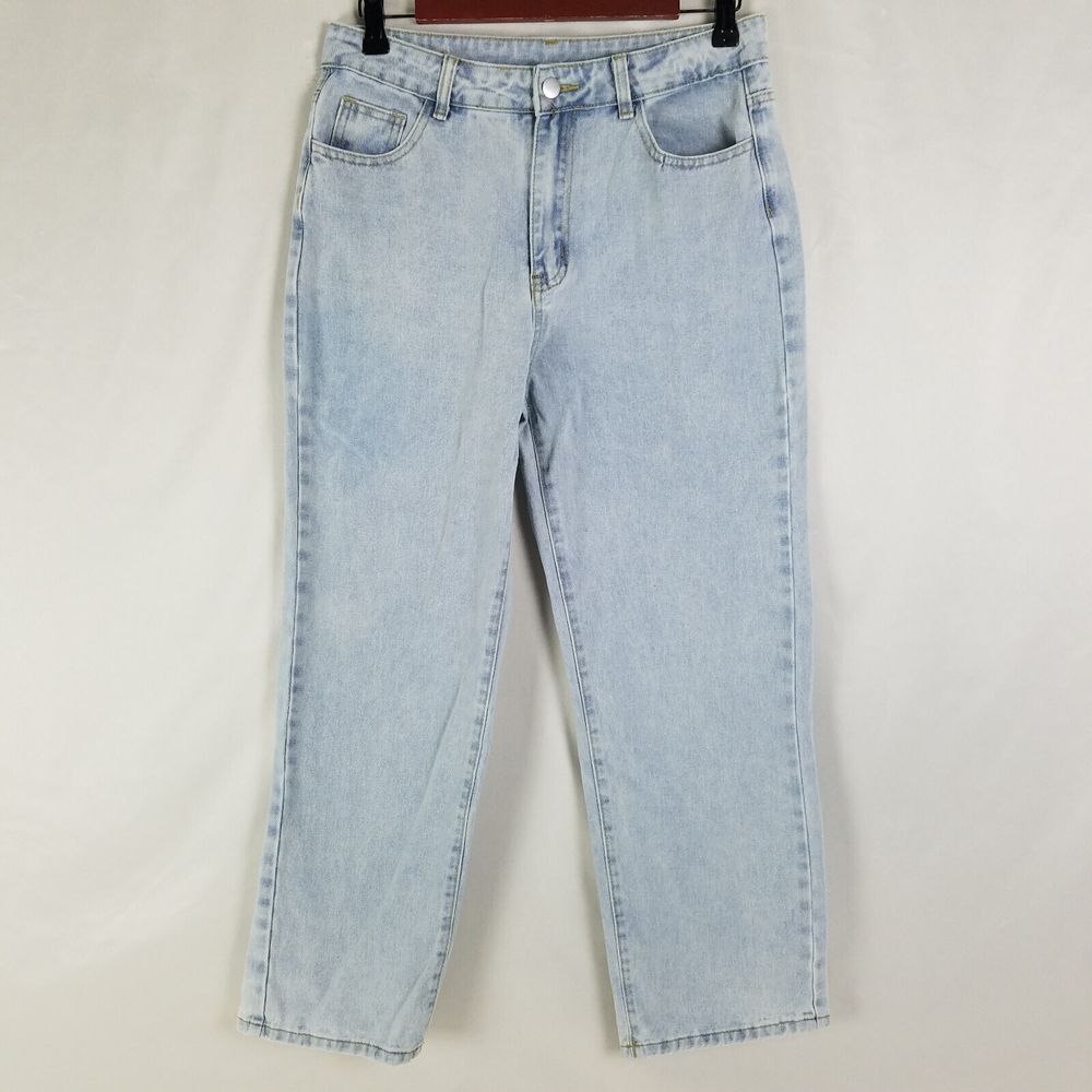 Shein Jeans Womens Medium Petite Blue Mid Rise Baggy Straight Light Wash Denim